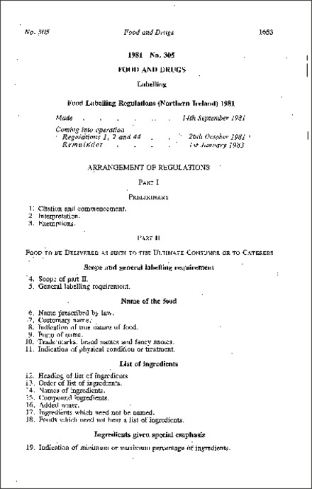The Food Labelling Regulations (Northern Ireland) 1981