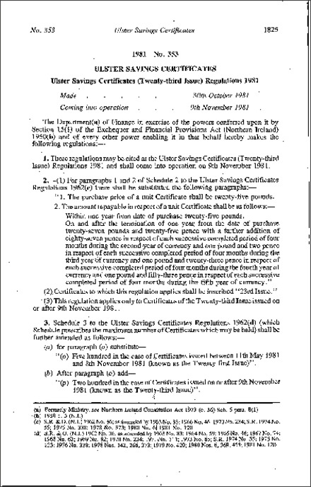 The Ulster Savings Certificates (Twenty-third Issue) Regulations (Northern Ireland) 1981