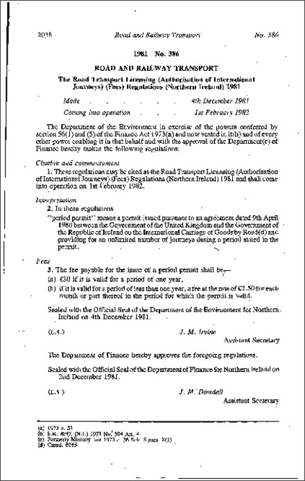 The Road Transport Licensing (Authorisation of International Journeys) (Fees) Regulations (Northern Ireland) 1981