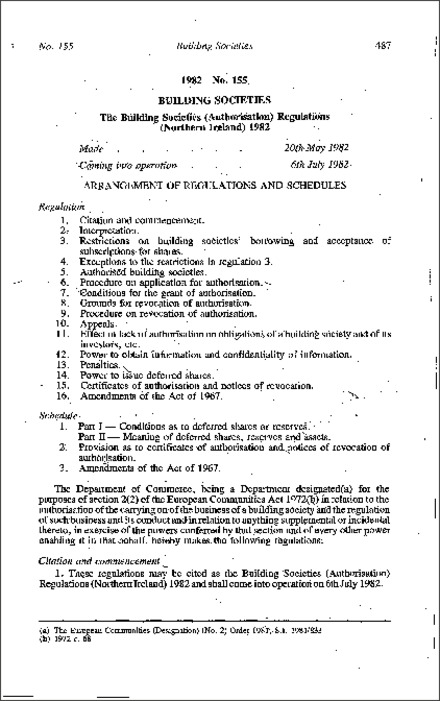 The Building Societies (Authorisation) Regulations (Northern Ireland) 1982