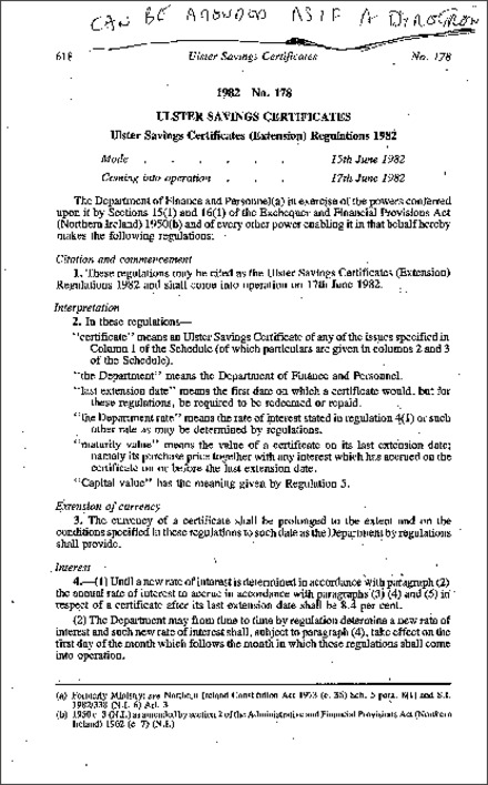 The Ulster Savings Certificates (Extension) Regulations (Northern Ireland) 1982