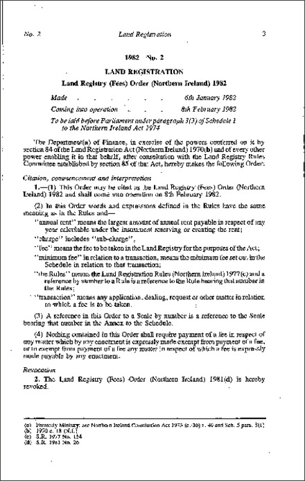 The Land Registry (Fees) Order (Northern Ireland) 1982