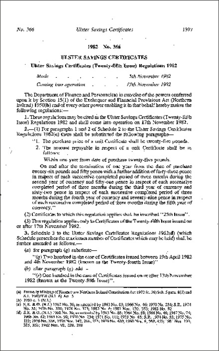 The Ulster Savings Certificates (Twenty-fifth Issue) Regulations (Northern Ireland) 1982