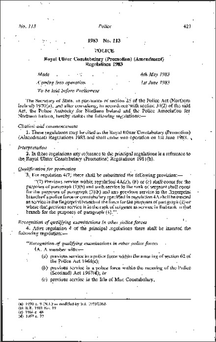 The Royal Ulster Constabulary (Promotion) (Amendment) Regulations (Northern Ireland) 1983