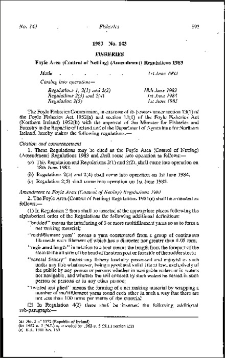 The Foyle Area (Control of Netting) (Amendment) Regulations (Northern Ireland) 1983