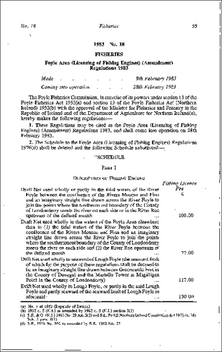 The Foyle Area (Licensing of Fishing Engines) (Amendment) Regulations (Northern Ireland) 1983