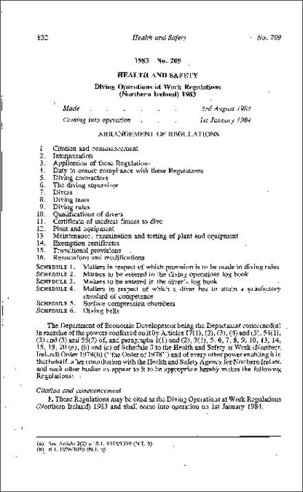 The Diving Operations at Work Regulations (Northern Ireland) 1983
