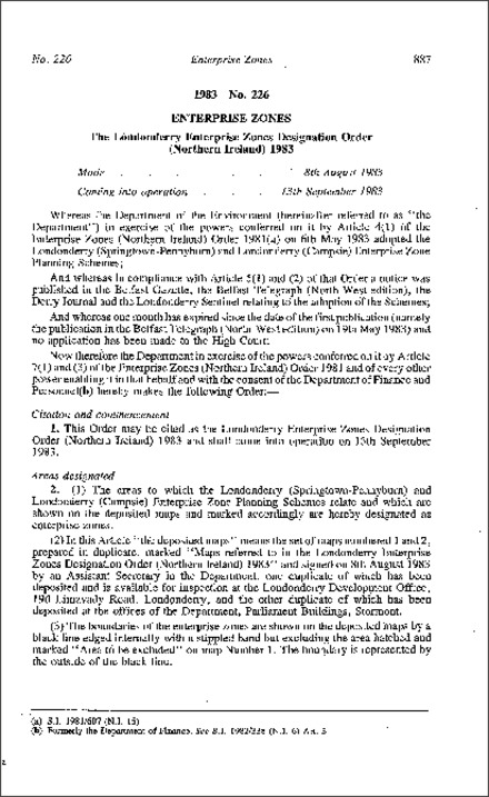 The Londonderry Enterprise Zones Designation Order (Northern Ireland) 1983