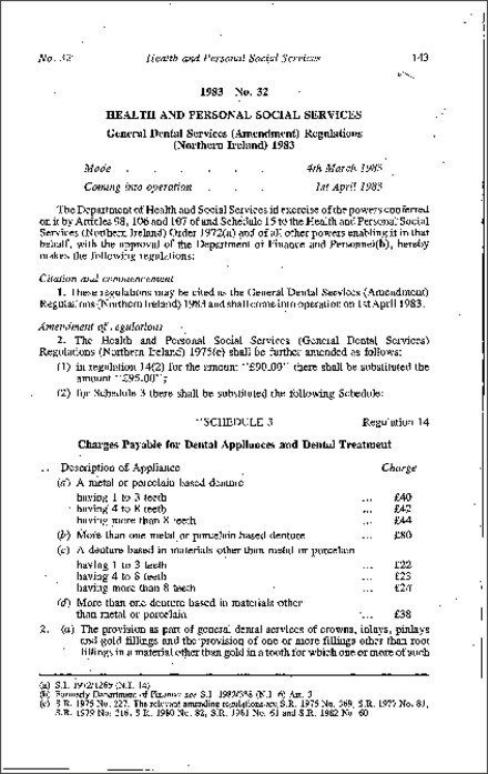 The General Dental Services (Amendment) Regulations (Northern Ireland) 1983