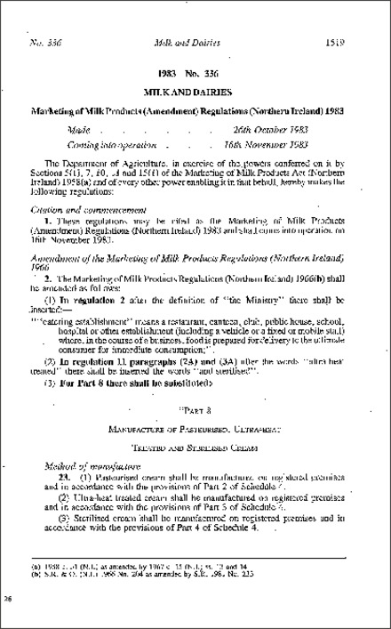 The Marketing of Milk Products (Amendment) Regulations (Northern Ireland) 1983