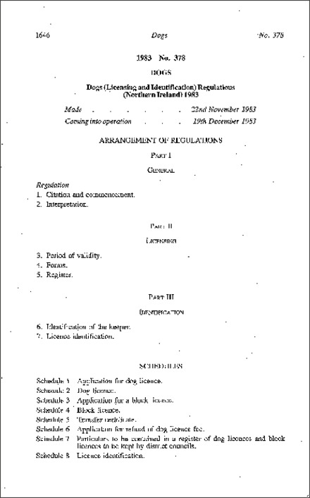 The Dogs (Licensing and Identification) Regulations (Northern Ireland) 1983