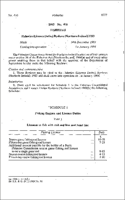 The Fisheries (Licence Duties) Byelaws (Northern Ireland) 1983
