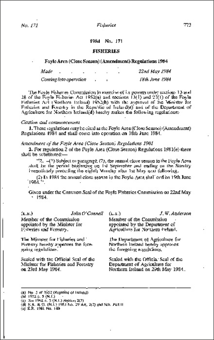 The Foyle Area (Close Season) (Amendment) Regulations (Northern Ireland) 1984