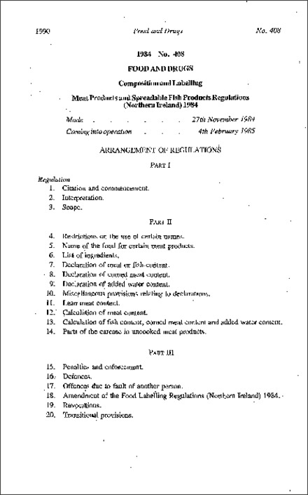 The Meat Products and Spreadable Fish Products Regulations (Northern Ireland) 1984