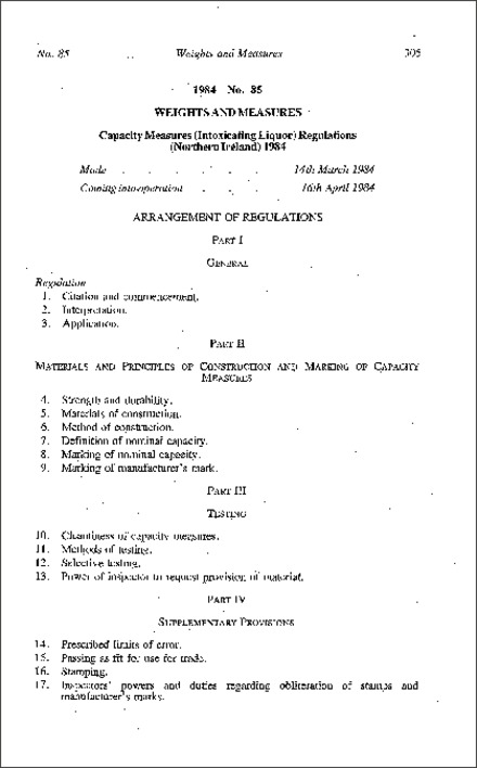 The Capacity Measures (Intoxicating Liquor) Regulations (Northern Ireland) 1984