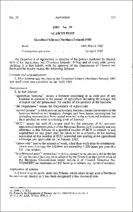 The Grassland Scheme (Northern Ireland) 1985