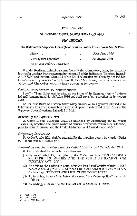 The Rules of the Supreme Court (Northern Ireland) (Amendment No. 3) (Northern Ireland) 1986