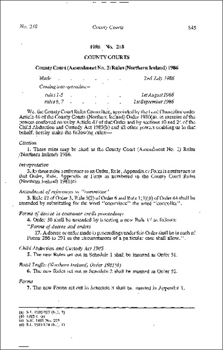 The County Court (Amendment No. 2) Rules (Northern Ireland) 1986