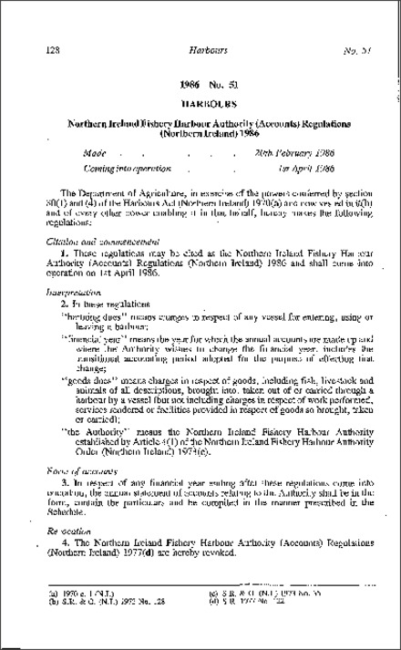 The Northern Ireland Fishery Harbour Authority (Accounts) Regulations (Northern Ireland) 1986