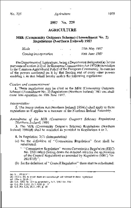 The Milk (Community Outgoers Scheme) (Amendment No. 2) Regulations (Northern Ireland) 1987