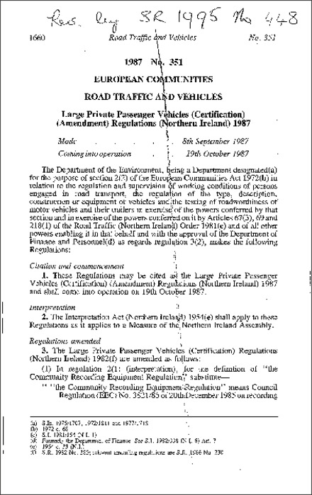 The Large Private Passenger Vehicles (Certification) (Amendment) Regulations (Northern Ireland) 1987