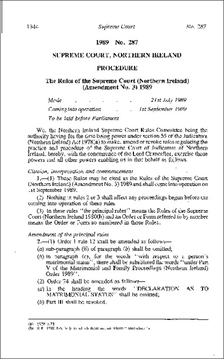 The Rules of the Supreme Court (Northern Ireland) (Amendment No. 3) (Northern Ireland) 1989