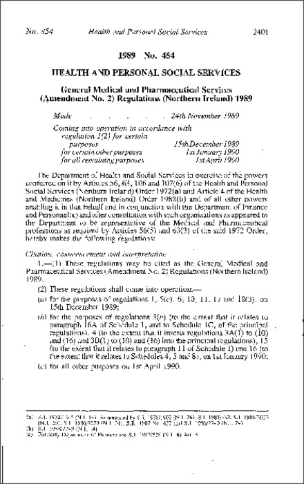 The General Medical and Pharmaceutical Services (Amendment No. 2) Regulations (Northern Ireland) 1989