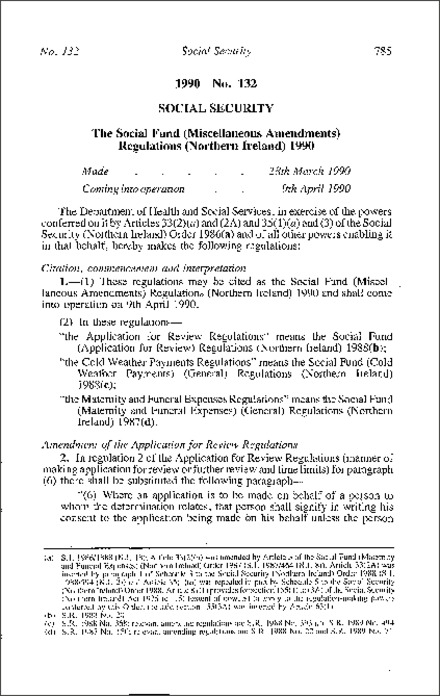 The Social Fund (Miscellaneous Amendment) Regulations (Northern Ireland) 1990