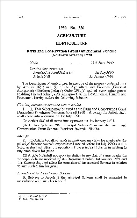 The Farm and Conservation Grants (Amendment) Scheme (Northern Ireland) 1990