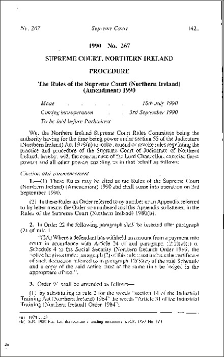 The Rules of the Supreme Court (Northern Ireland) (Amendment) (Northern Ireland) 1990