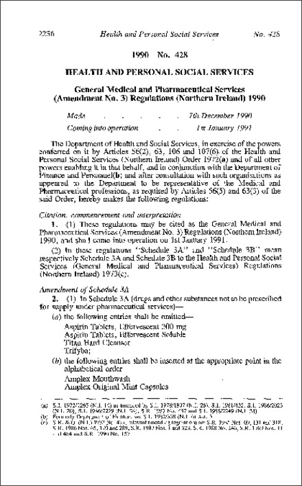 The General Medical and Pharmaceutical Services (Amendment No. 3) Regulations (Northern Ireland) 1990