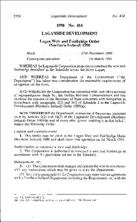 The Lagan Weir and Footbridge Order (Northern Ireland) 1990