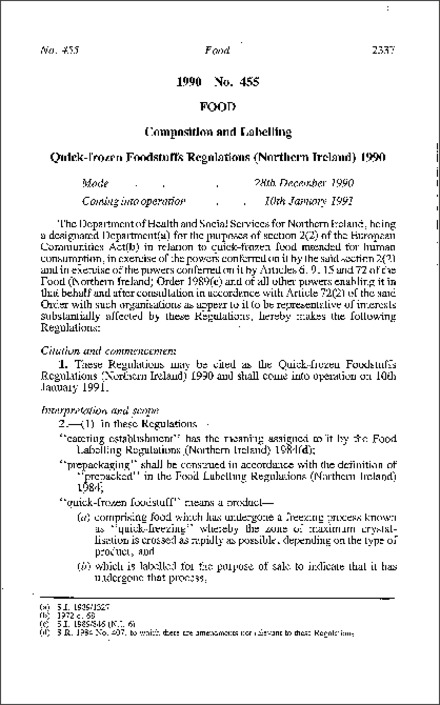 The Quick-Frozen Food Stuffs Regulations (Northern Ireland) 1990