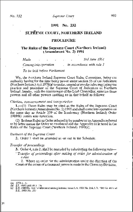 The Rules of the Supreme Court (Northern Ireland) (Amendment No. 2) (Northern Ireland) 1991