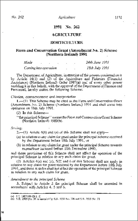 The Farm and Conservation Grant (Amendment No. 2) Scheme (Northern Ireland) 1991