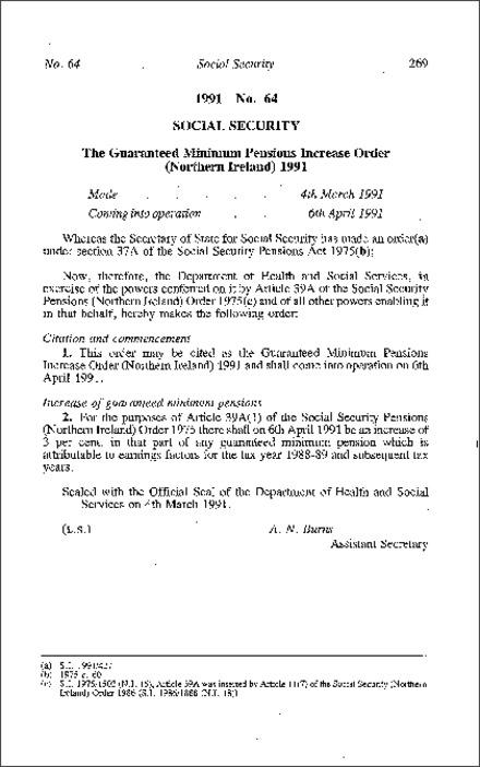 The Guaranteed Minimum Pensions Increase Order (Northern Ireland) 1991