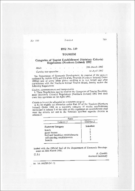 tourism (northern ireland) order 1992