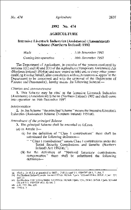 The Intensive Livestock Industries (Assistance) (Amendment) Scheme (Northern Ireland) 1992