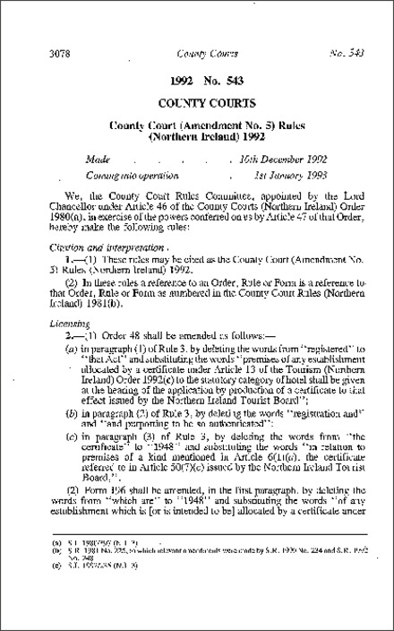 The County Courts (Amendment No. 5) Rules (Northern Ireland) 1992