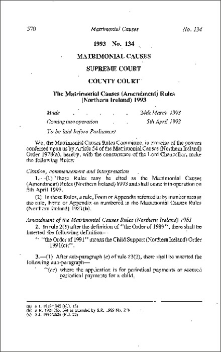 The Matrimonial Causes (Amendment) Rules (Northern Ireland) 1993