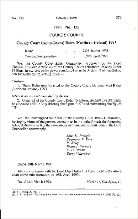The County Court (Amendment) Rules (Northern Ireland) 1993