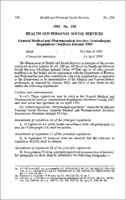 The General Medical and Pharmaceutical Services (Amendment) Regulations (Northern Ireland) 1993