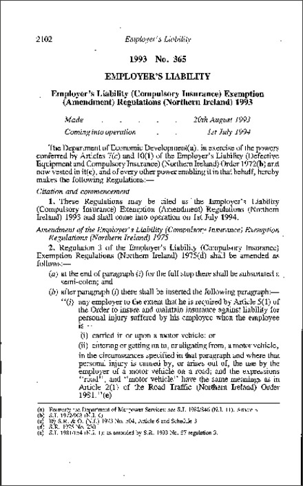 The Employer's Liability (Compulsory Insurance) Exemption (Amendment) Regulations (Northern Ireland) 1993