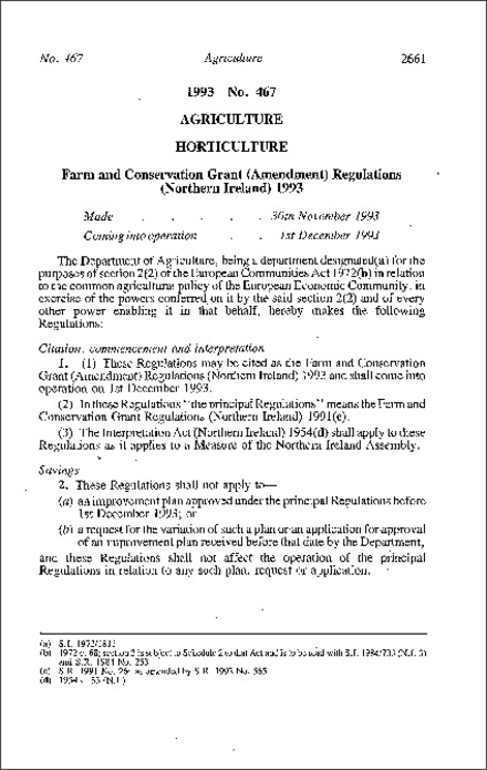The Farm and Conservation Grant (Amendment) Regulations (Northern Ireland) 1993