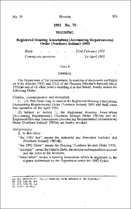 The Registered Housing Associations (Accounting Requirements) Order (Northern Ireland) 1993