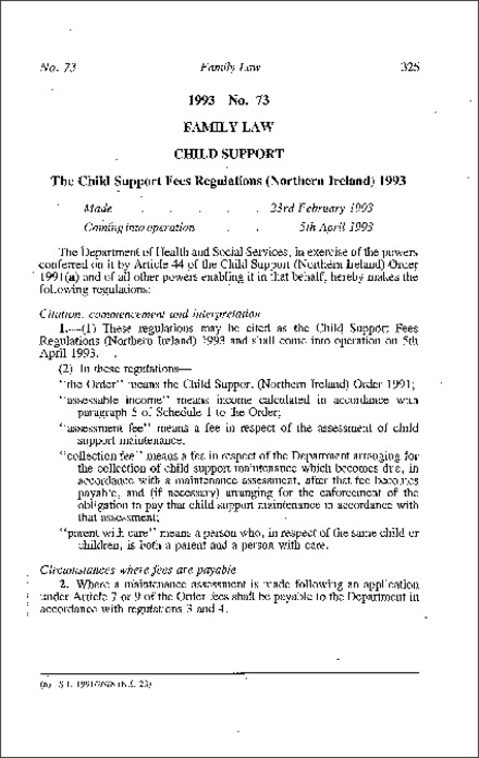 The Child Support Fees Regulations (Northern Ireland) 1993