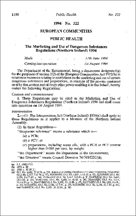 The Marketing and Use of Dangerous Substances Regulations (Northern Ireland) 1994
