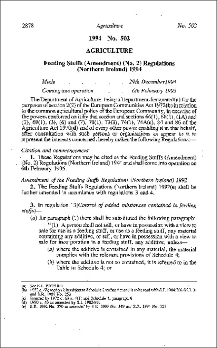 The Feeding Stuffs (Amendment) (No. 2) Regulations (Northern Ireland) 1994