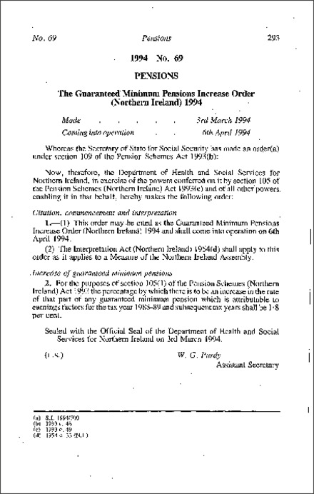 The Guaranteed Minimum Pensions Increase Order (Northern Ireland) 1994