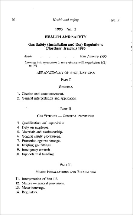 The Gas Safety (Installation and Use) Regulations (Northern Ireland) 1995